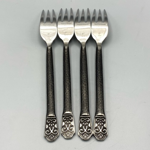 Avalon Barcelona lot of 4 Dinner Forks Hammered Matte Handle by Gourmet Settings - Picture 4 of 7